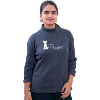                        Navy Cotton Blend Turtle Neck Sweatshirt for Girls/Women By Ww Won Now                                              