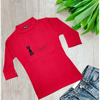                        Red Cotton Blend Turtle Neck Sweatshirt for Girls/Women By Ww Won Now                                              