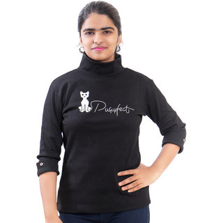                        Black Cotton Blend Turtle Neck Sweatshirt for Girls/Women By Ww Won Now                                              