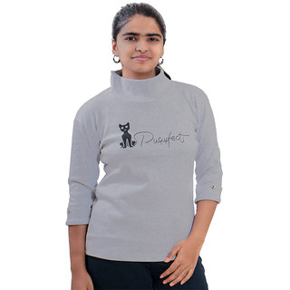                        Grey Cotton Blend Turtle Neck Sweatshirt for Girls/Women By Ww Won Now                                              
