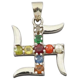                       Navratan swastik natural and precious stone pendant for boys and girls                                              
