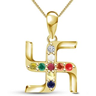 Navratan swastik original and certified pendant for men and women