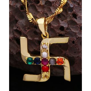                       Navratan swastik pendant latest and precious stone for girls and boys                                              