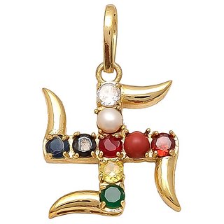                       Navratan swastik natural and precious stone pendant for boys and girls                                              