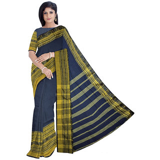                       PREOSY Women's Khadi Cotton Begumpuri Saree With Unstitched Blouse In Black                                              