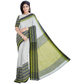                       PREOSY Women's Khadi Cotton Begumpuri Saree With Unstitched Blouse In Mint Green                                              