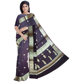                       PREOSY Women's Banarasi Silk Saree With Unstitched Blouse In Burgandy                                              