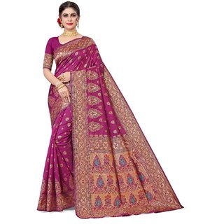                       Sharda Creation Purple Jaquard Silk Embellished Saree                                              