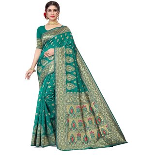                      Sharda Creation Green Jaquard Silk Embellished Saree                                              