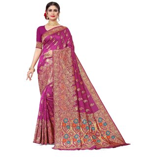                       Sharda Creation Pink Jaquard Silk Embellished Saree                                              
