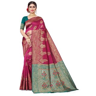                       Sharda Creation Pink Jaquard Silk Embellished Saree                                              