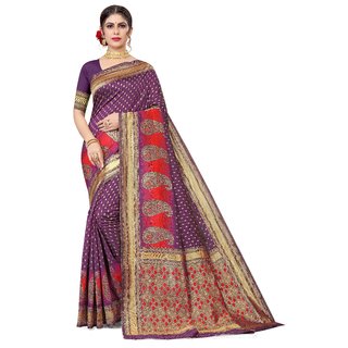                       Sharda Creation Purple Jaquard Silk Embellished Saree                                              