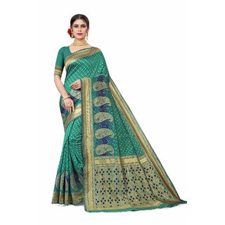                       Sharda Creation Green  Jaquard Silk Embellished Saree                                              