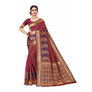                       Sharda Creation Maroon Jaquard Silk Embellished Saree                                              