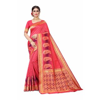                       Sharda Creation Pink Jaquard Silk Embellished Saree                                              