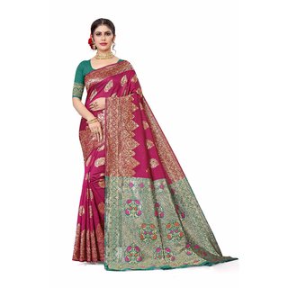                       Sharda Creation Pink Jaquard Silk Embellished Saree                                              