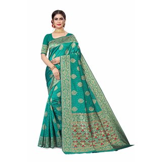                       Sharda Creation Green Jaquard Silk Embellished Saree                                              