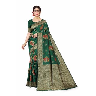                       Sharda Creation Green Jaquard Silk Embellished Saree                                              