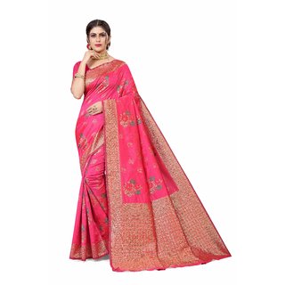                       Sharda Creation Pink Jaquard Silk Embellished Saree                                              