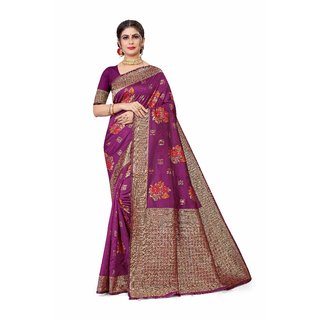                      Sharda Creation Purple Jaquard Silk Embellished Saree                                              