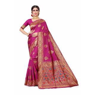                       Sharda Creation Pink  Jaquard Silk Embellished Saree                                              