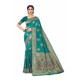                       Sharda Creation Grreen Jaquard Silk Embellished Saree                                              
