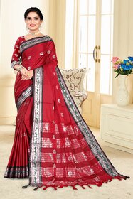 Red Colour Cotton Embellished Saree