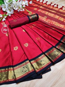 Red Colour Cotton Embellished Saree