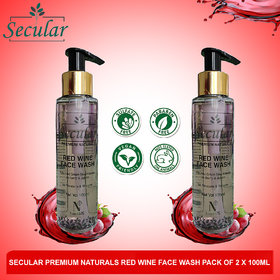 Secular Red Wine with Red Grape Seed Extract, Mulberry  Jojoba pack of 2 x 100ml Face Wash