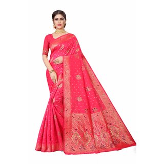                       Sharda Creation Pink Jaquard Silk Embellished Saree                                              