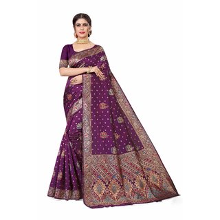                       Sharda Creation Purple Jaquard Silk Embellished Saree                                              