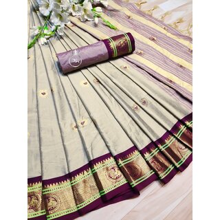                       Brown Colour Cotton Embellished Saree                                              