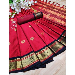 Red Colour Cotton Embellished Saree Red Colour Cotton Embellished Saree