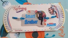 Smart Brother Superhero Capt-America Rakshabandhan for Kids - Rolli Molli Chawal Mishri Card - Rakhi Pack