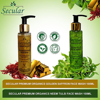                       Secular Gold Saffron Face wash and Neem  Tulsi Combo Face Wash Best For Pimples And Dark Spots (200 g)                                              