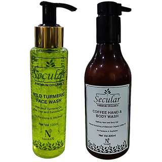                       Secular Wild Turmeric Face Wash and Coffee Hand  Body Wash Combos  Best face wash for removing pimple                                              