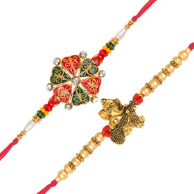 Vighnaharta Heart and Ganesh with Veena  Rakhi