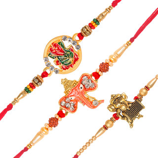Vighnaharta Pan Ganesh, Dholak Ganesh ji and Vakratunda Rakhi Set Vighnaharta Pan Ganesh, Dholak Ganesh ji and Vakratunda Rakhi Set
