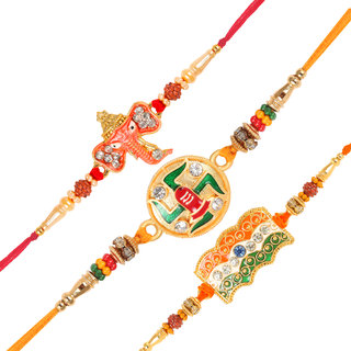 Vighnaharta Vakratund Ganesh, Tiranga and Swastik Rakhi set Vighnaharta Vakratund Ganesh, Tiranga and Swastik Rakhi set