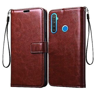                       Vintage Flip Cover Leather Case  Inner TPU, Leather Wallet Stand for OPPOREALME 6PRO (Brown)                                              