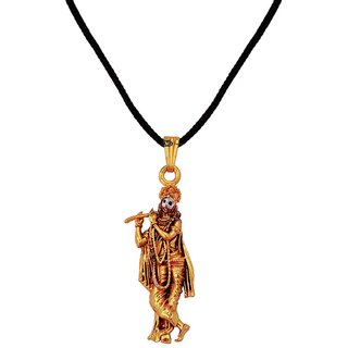                       M Men Style Valentine Gift Lord Religious Krishna  Locket with Cotton Dori  Gold Black Pendant                                              