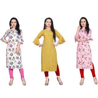                       BLANCORA Women Floral Print Keyhole Neck Straight Kurta(pack of  3)                                              