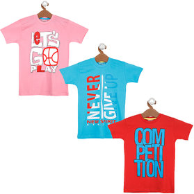 Boys Printed Pure Cotton T Shirt  (Multicolor, Pack of 3) blue,pink,red