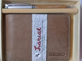 SIECO - 2 in 1 Premium Roller Ball Point Pen with Wallet - LIGHT BROWN CASE