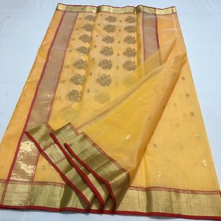 Pure handwoven Chanderi organza katan silk saree