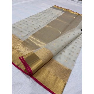 Chanderi pure handwoven Kataan organza silk saree