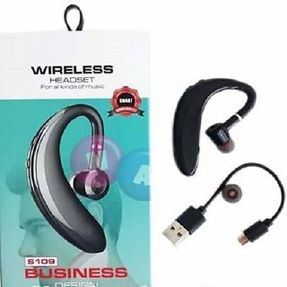                       S109 Single Wireless 18 Hours of Calling with 1 Hour Charge Mic Bluetooth Headset  (Black, True Wireless)                                              