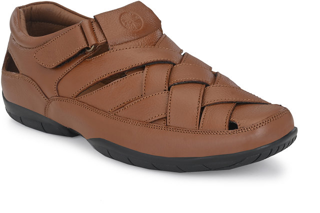 Buy UnderRoute Men s Tan Leather Velcro Casual Sandal Online