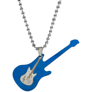                       M Men Style Rock Star Jewelry Music Note Electric Guitar Locket Pendant  SilverBlue  Stainless Steel Guitar Pendant                                              