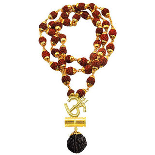                       M Men Style Gold-plated Beads Brass, Wood Pendant Lord Shiv Om Yoga Damaru Locket  Brown  Gold   Brass  Wood God                                              